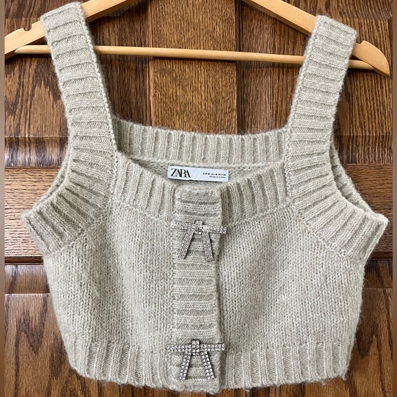ZARA Crystal Bow Cardigan and Crop Tank Top | Size M - Picture 4 of 6